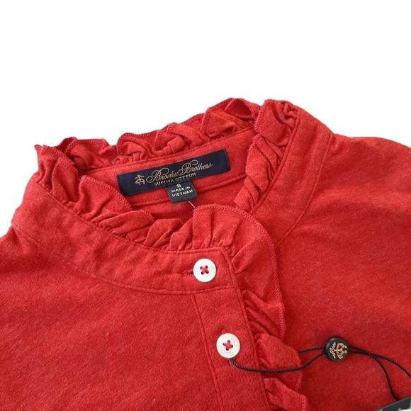 Brooks Brothers Supima Soft Blouse Ruffled Red Neck Top in Size Small - Picture 5 of 7